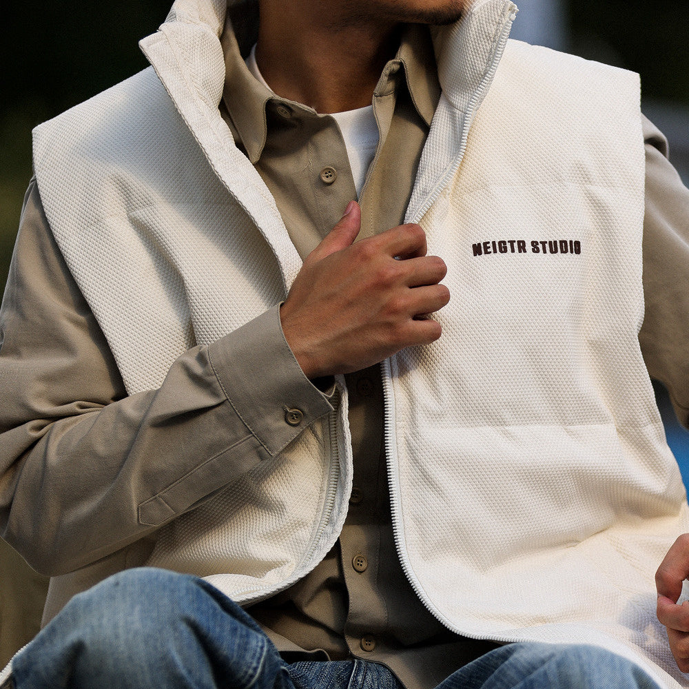 BGYO American casual down vest men's 90 white duck down stand up collar zipper outer layer folded warm vest jacket