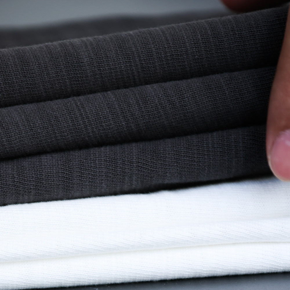 Japanese casual 300g heavyweight bamboo cotton long sleeved loose embroidery crisp feeling layered bottom T-shirt