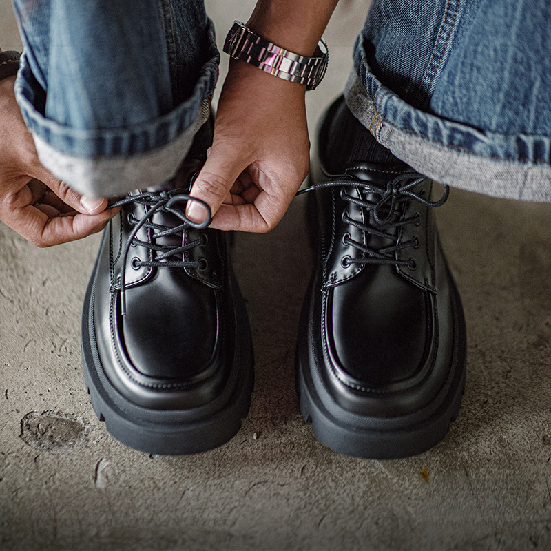 Maden Derby shoes, thick soled square toe workwear, high-end feel, big head casual Martin shoes