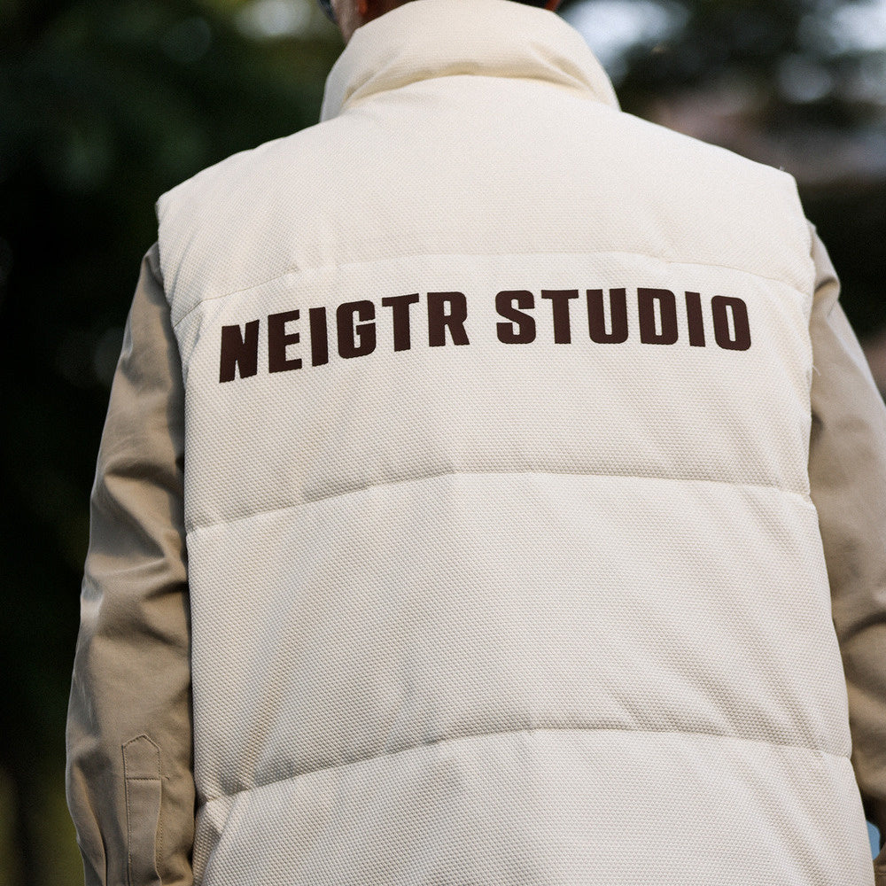 BGYO American casual down vest men's 90 white duck down stand up collar zipper outer layer folded warm vest jacket