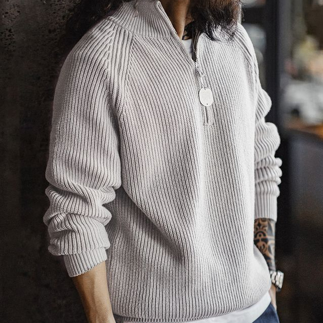 Maden Retro Half Zipper Stand up Collar Sweater Hoodie Bottom High Collar Knitted Top