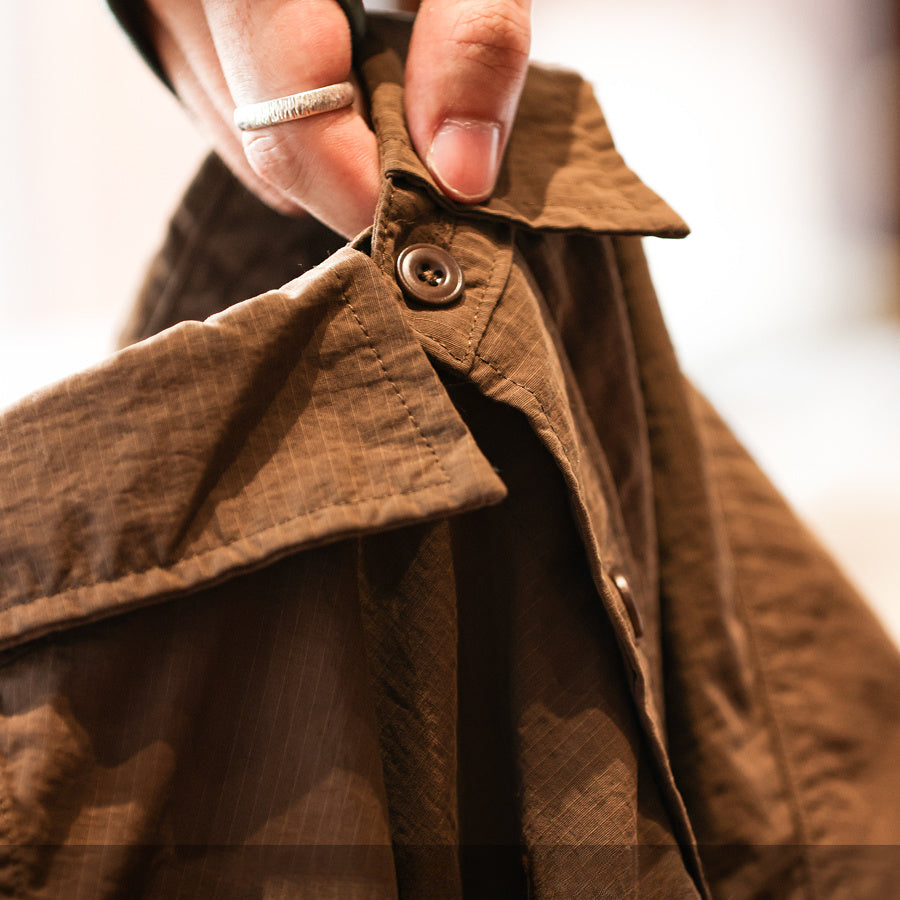 Outdoor coffee color thin long sleeved shirt, men's waterproof casual workwear, dark plaid jacket