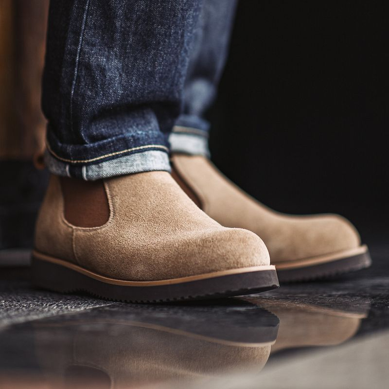 Maden Chelsea boots, retro workwear boots, versatile cowhide suede round toe casual leather shoes
