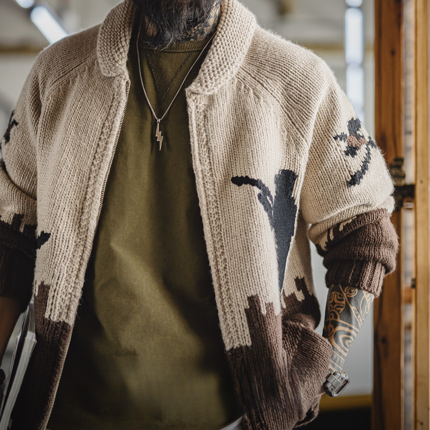 American Retro Embroidered Green Fruit Collar Vintage Style Sweater Jacket