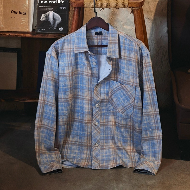 American Retro Checkered Men'S 2025 Autumn New Loose Long Sleeved Shirt