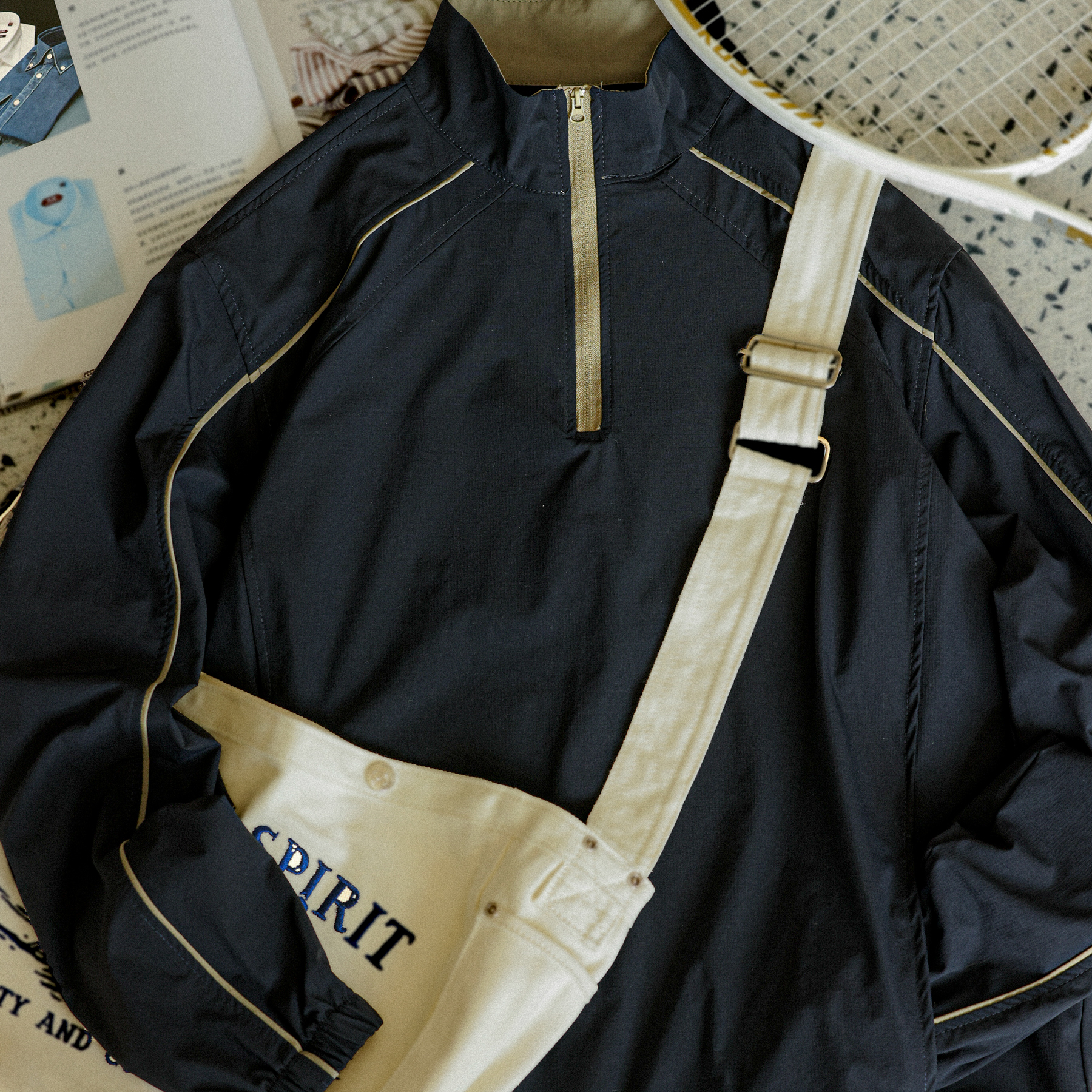 American retro half zipper stand up collar men's thin breathable outdoor casual sports jacket