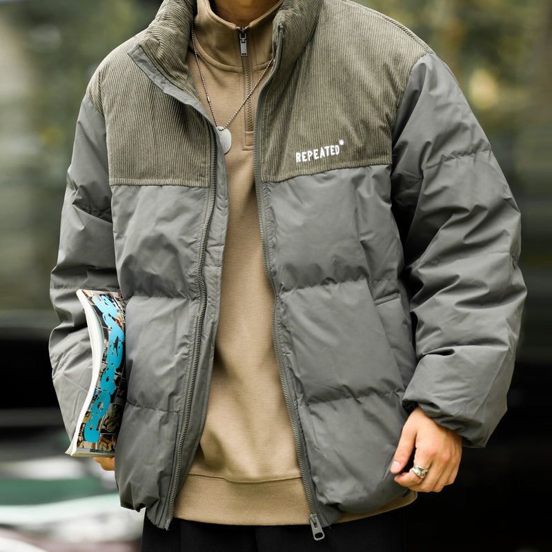 Standing collar down jacket men's short 90 white duck down warmth thickening splicing bread clothing jacket