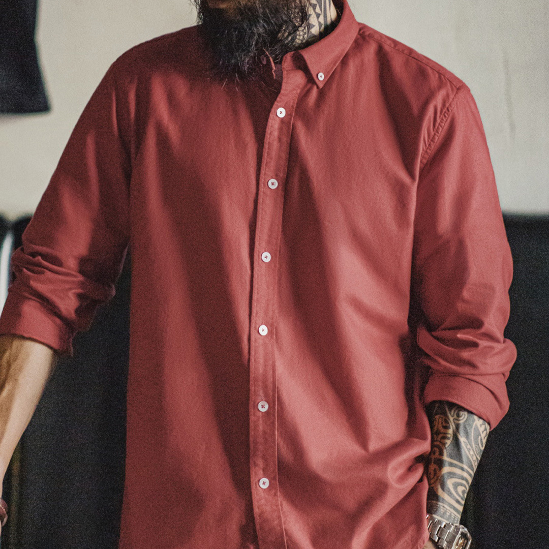 American Casual Solid Color Oxford Spinning Shirt Long Sleeve Cotton Oxford Thin Shirt