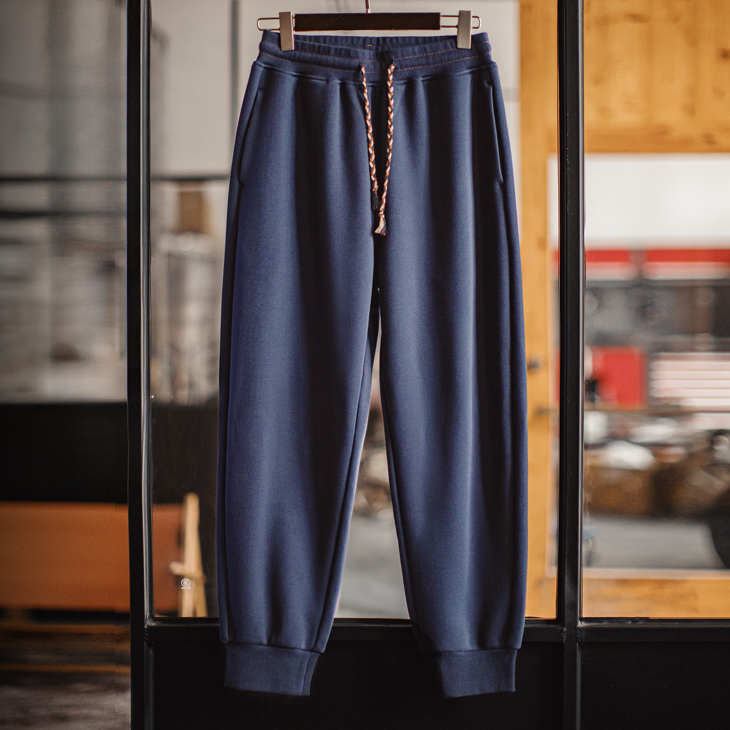American Style Thick Warm Blue Drawstring Loose Casual Long Pants