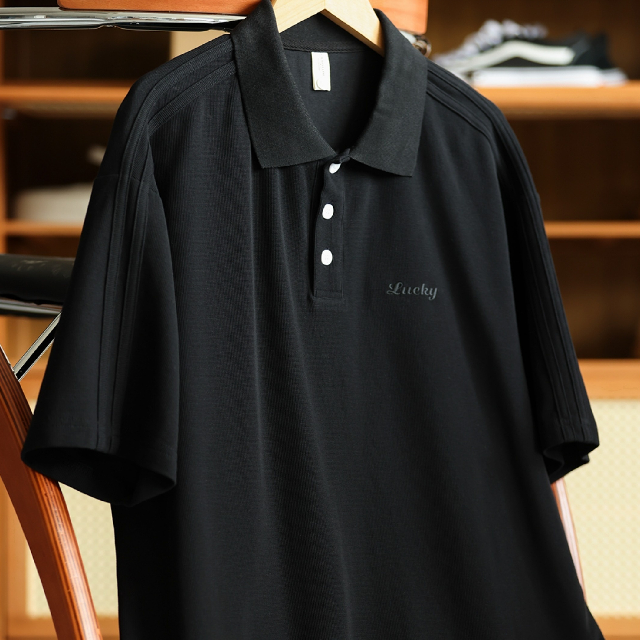 American casual 230g men's breathable embroidered letter lapel polo shirt