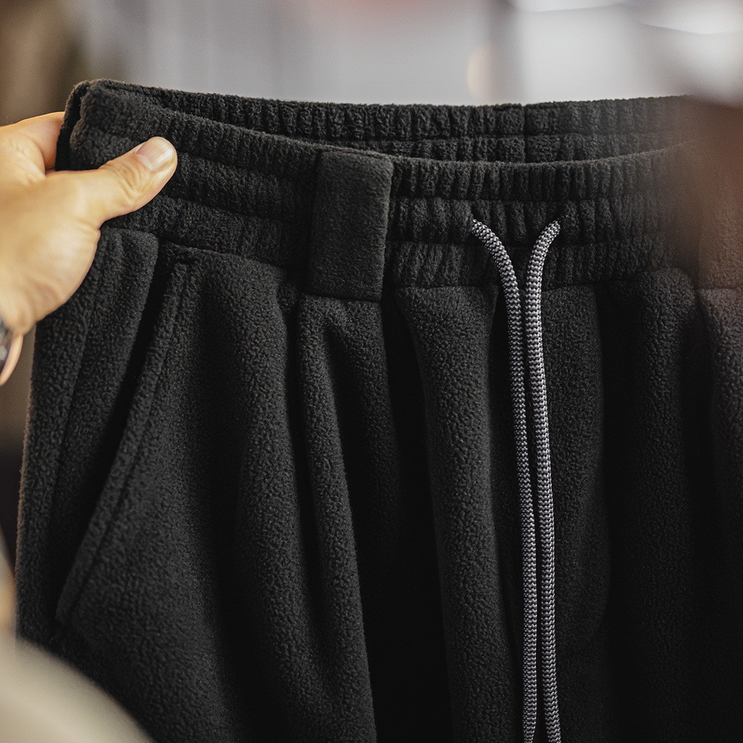 American Retro Double-Sided Fleece Ankle Warm Black Multi Pocket Casual Pants