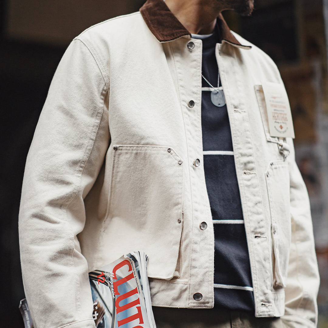 American Cotton Seed Shell J22 White Lapel French Corduroy Collar Jacket