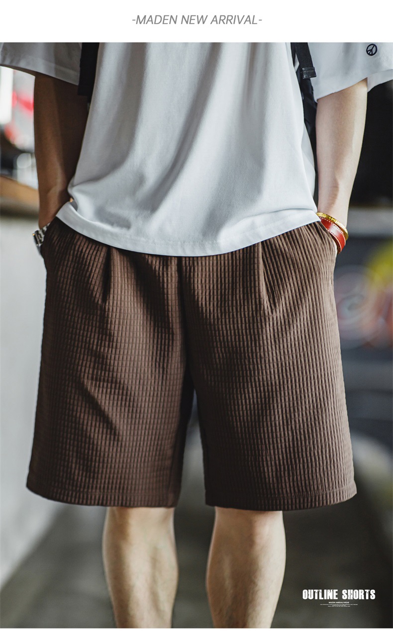 Maden casual three-dimensional small checkered silhouette shorts with a textured anti wrinkle straight leg quarterback pants