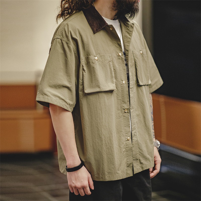 Maden Retro Waterproof Thin Outdoor Loose Half Sleeve Pocket Hunting Shirt