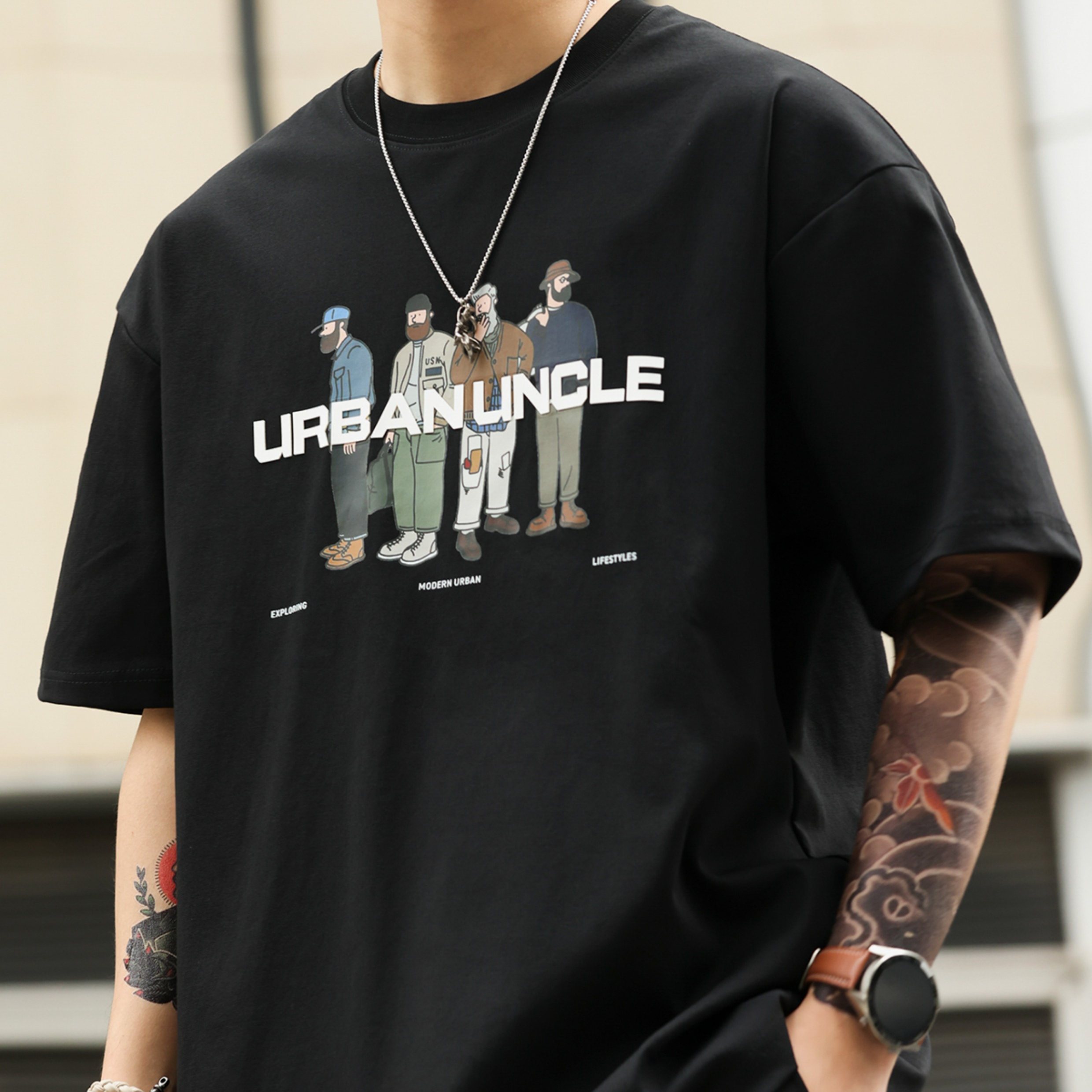 American casual printed men's summer 220g cotton short sleeved T-shirt