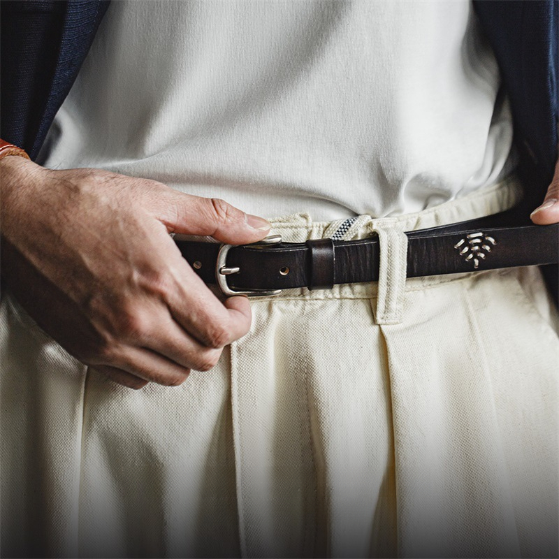 Maden retro black top layer cowhide Amikage needle buckle waist chain accessory leather belt