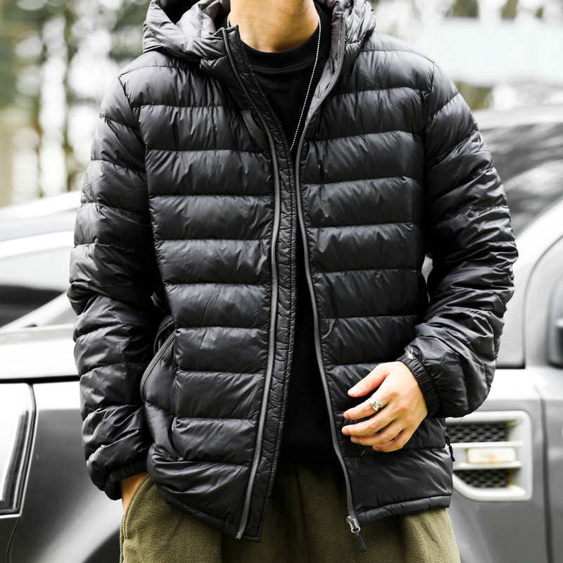 Casual lightweight warm down jacket, white duck down hooded sports jacket
