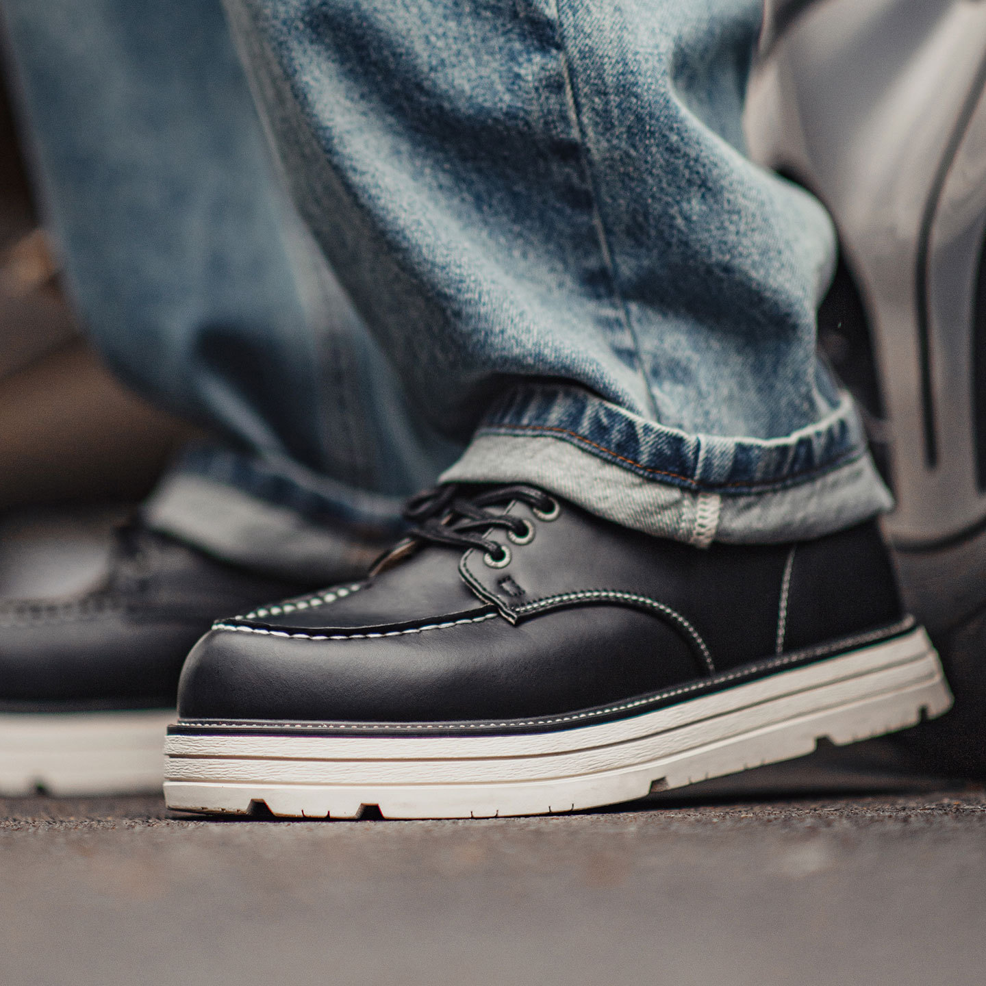 Autumn New Mokasin American Retro Men'S Thick Soft Sole Thin Black Casual Leather Shoes