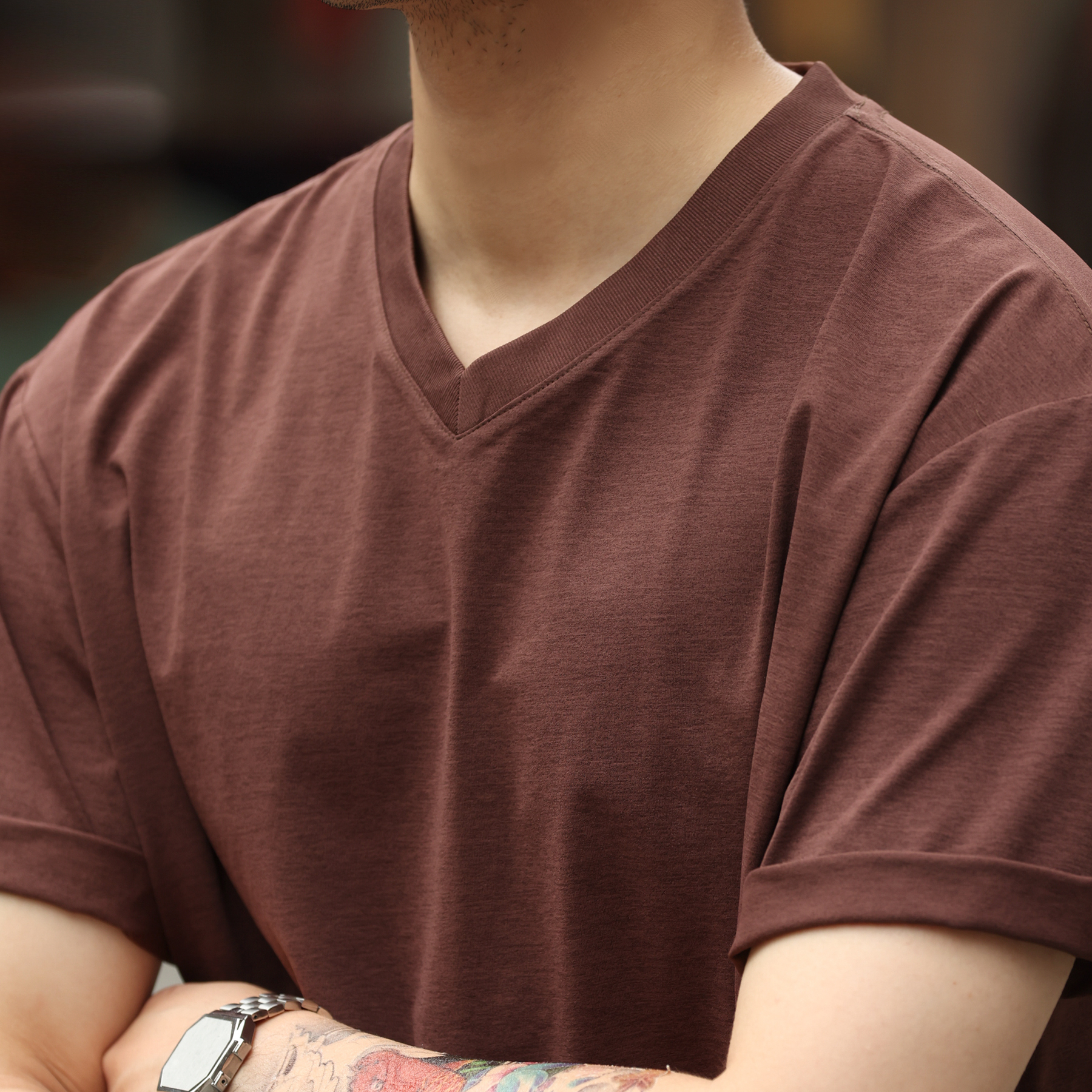 Summer outdoor men's V-neck 160g lightweight quick drying base shirt