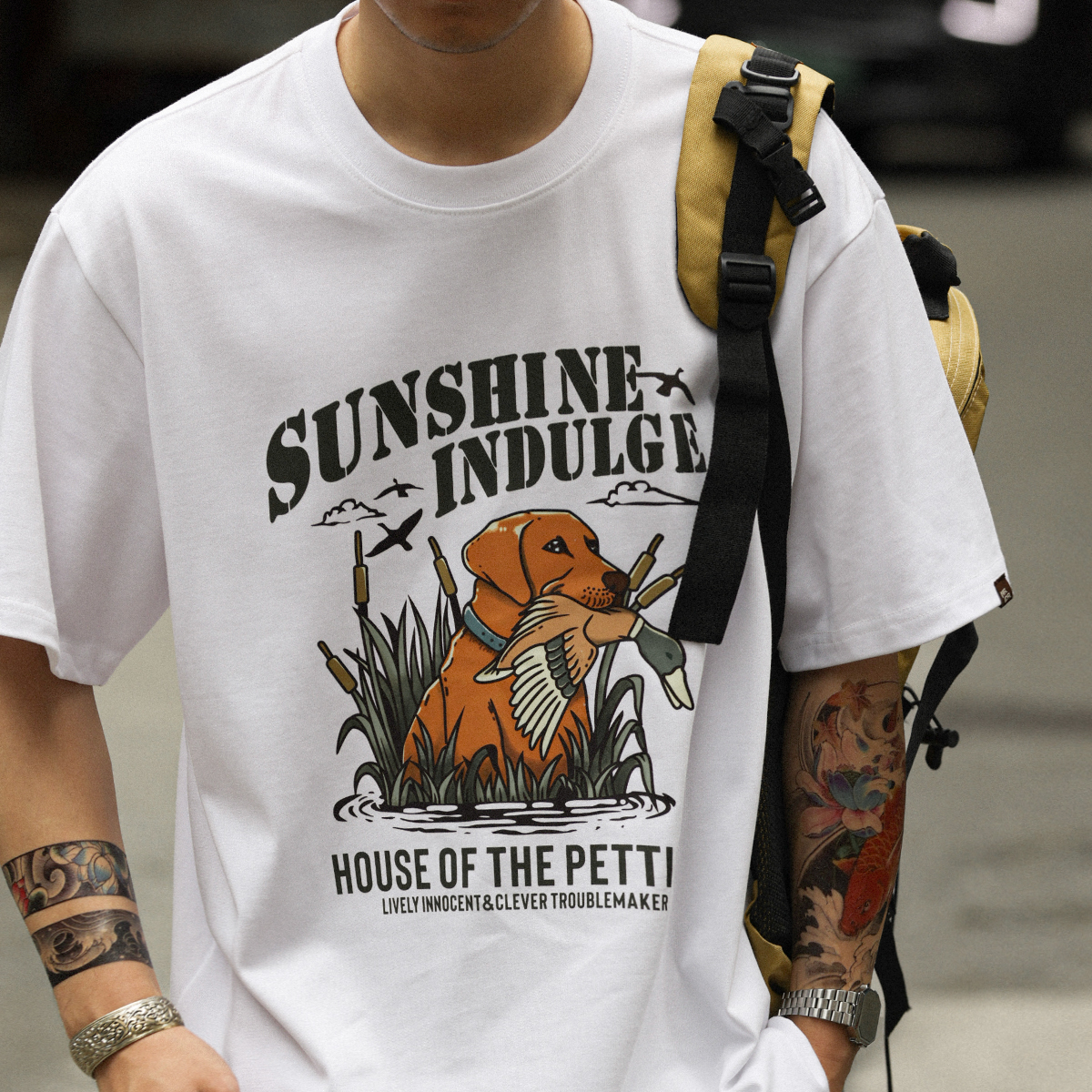 Japanese retro printed men's 300g pure cotton street style T-shirt