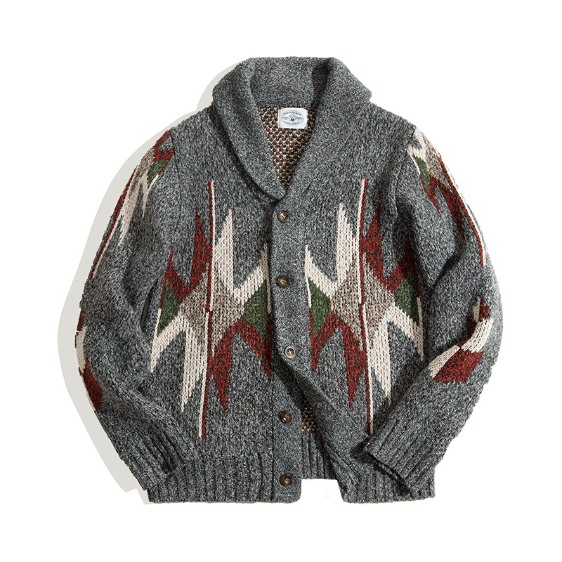 MADEN Cardigan Green Collar Sweater Indian Lapel Thickening Knitted Coat