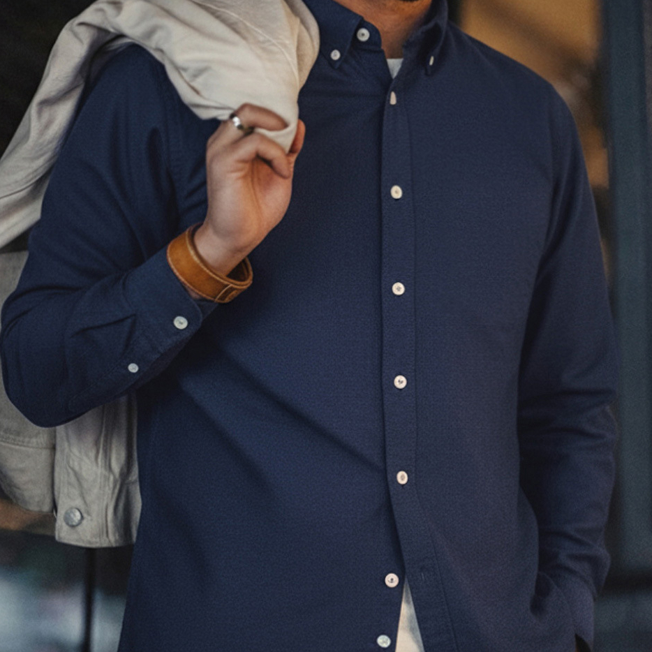 American Casual Solid Color Oxford Spinning Shirt Long Sleeve Cotton Oxford Thin Shirt