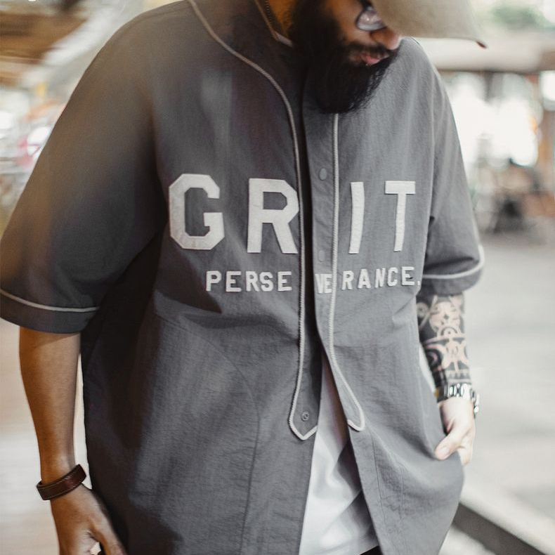 Summer American casual GRIT printed short sleeved shirt