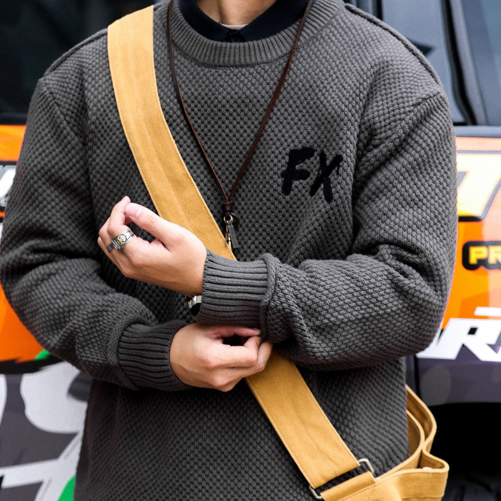 Vintage coarse needle and thread heavyweight sweater with round neck, loose and lazy style, high-end knitted sweater