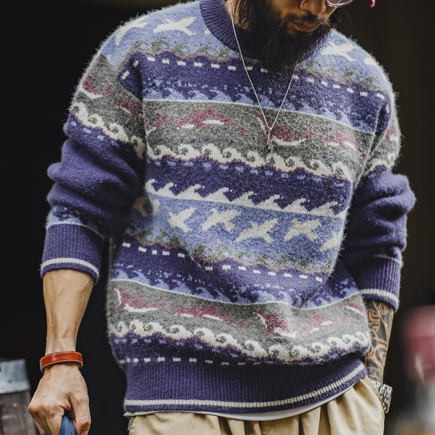 American Retro Fair Island Round Neck Loose Warm Knit Sweater