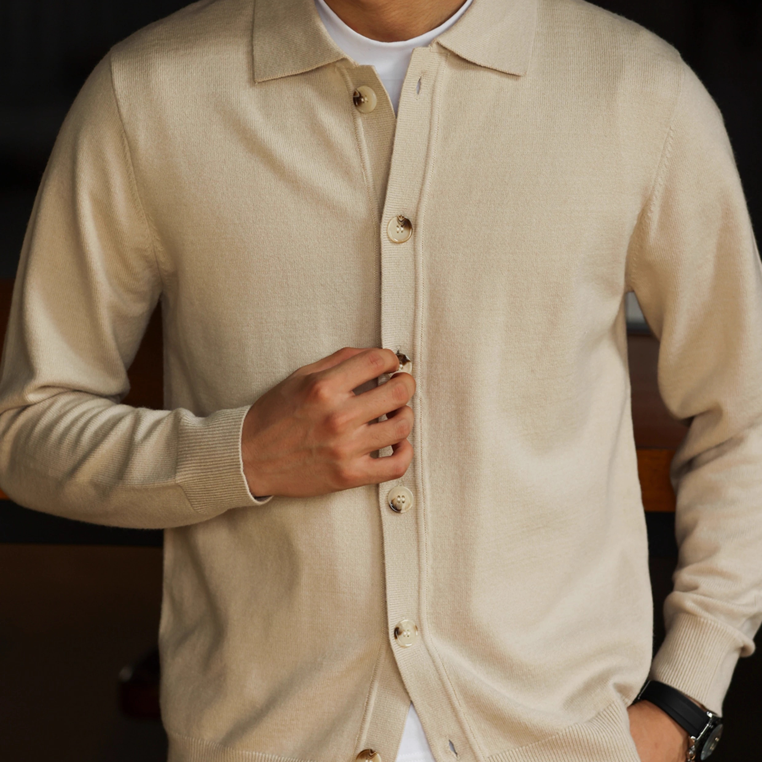 American Casual Knitted Cardigan Men's 12 Needle Single Breasted Lapel Thin Sweater Jacket