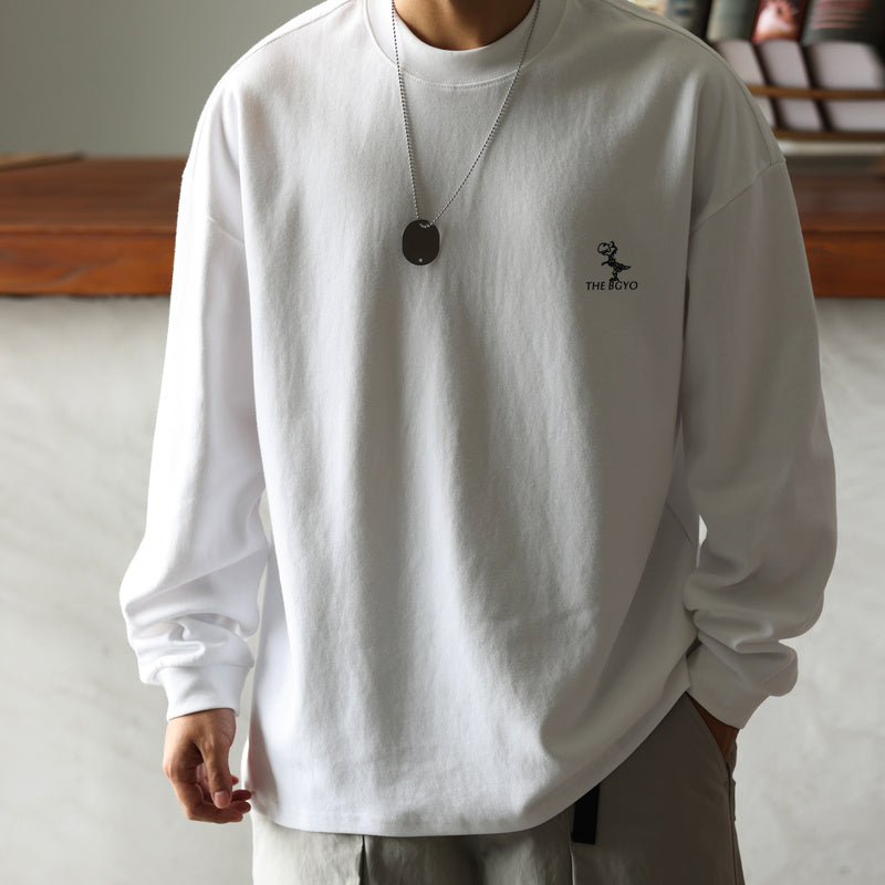 BGYO Fun Dinosaur Long Sleeve T-shirt for Men, Loose 300g, Small Colla