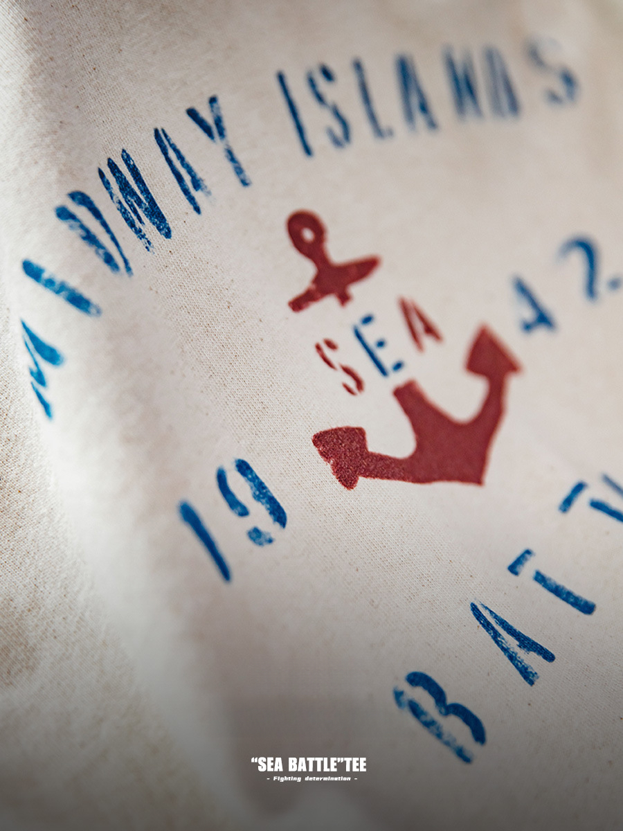 Maden Vintage Boat Anchor Printed Letter Round Neck Half Sleeve T-shirt