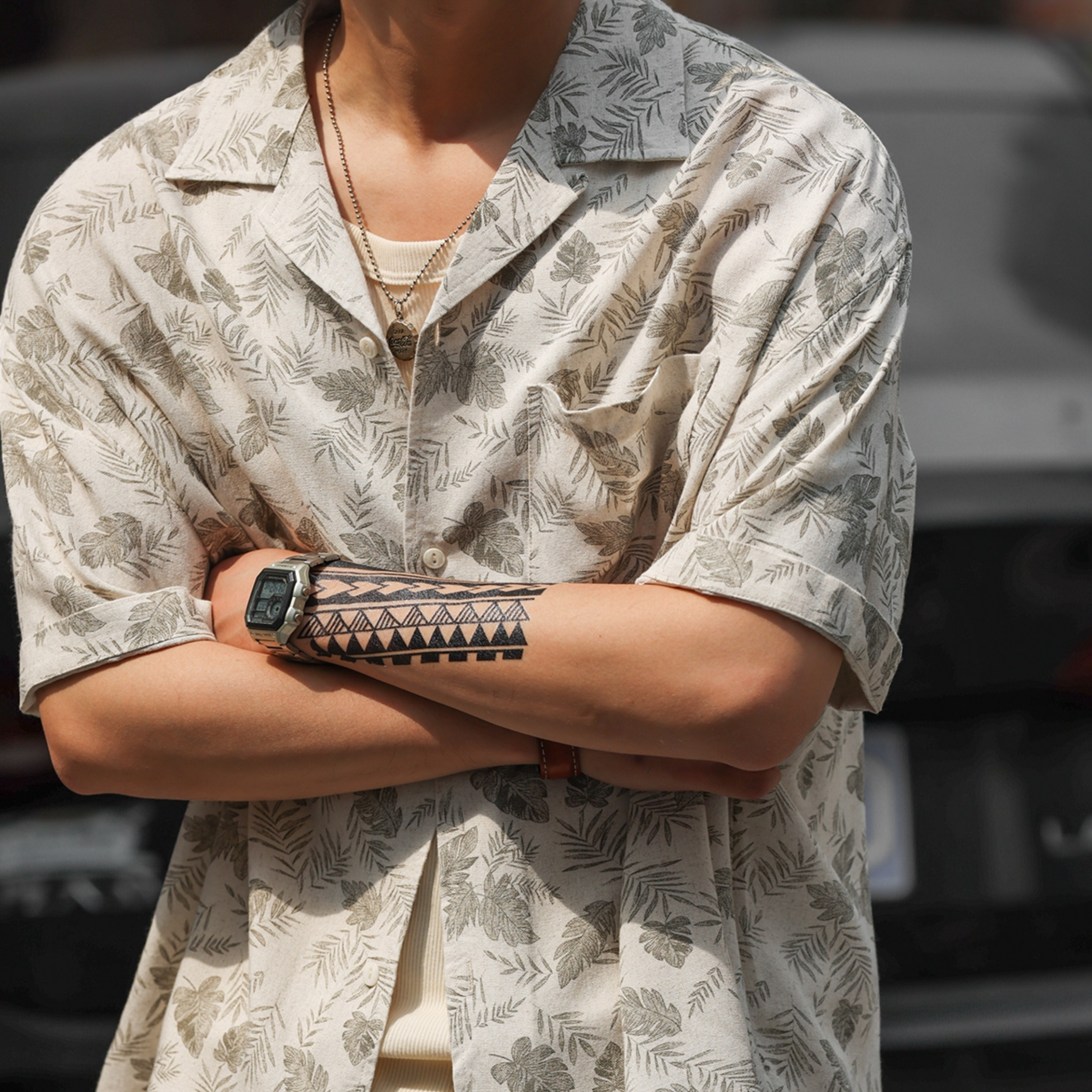 American casual Cuban collar linen summer retro vacation style T-shirt