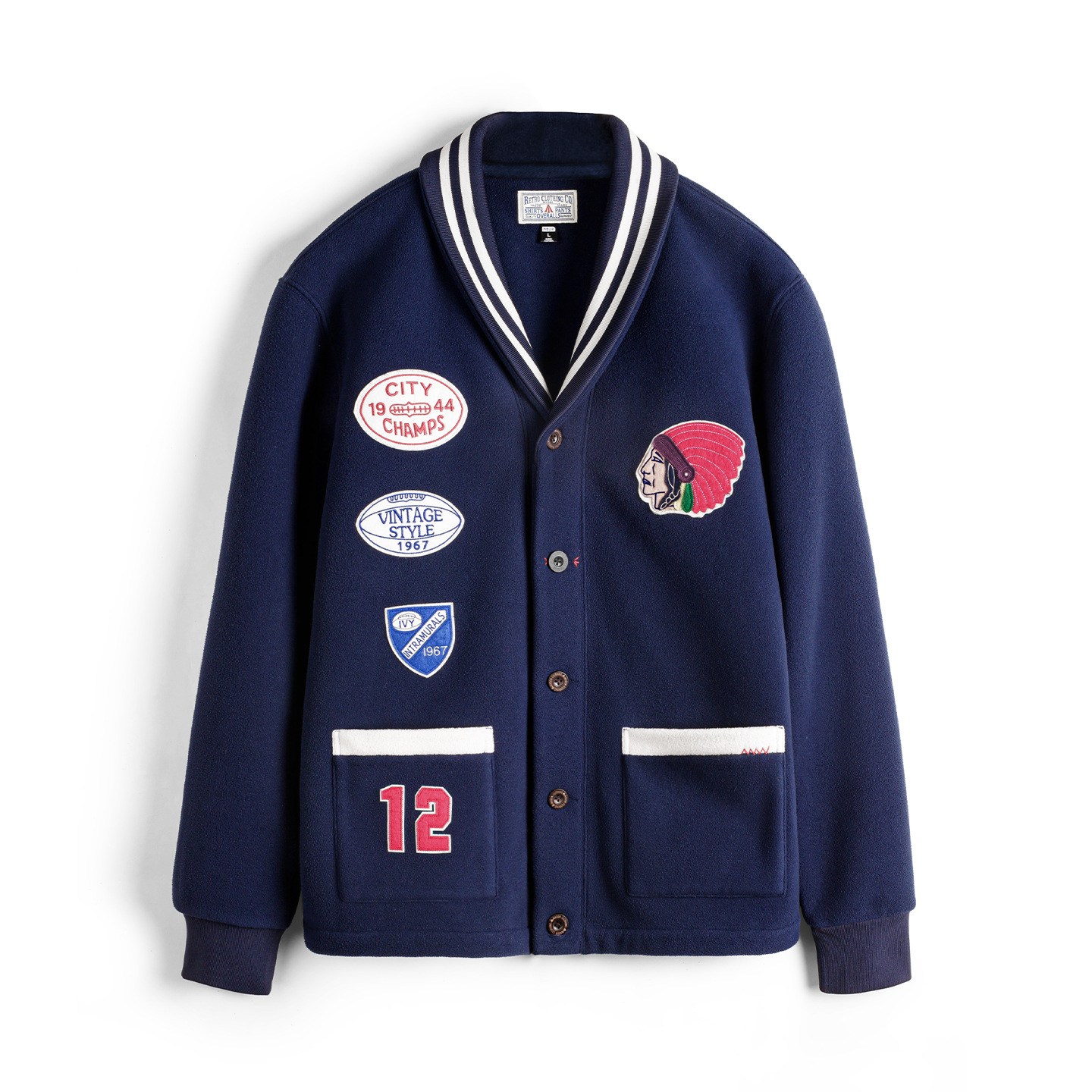 American Retro Green Fruit Neck Fleece Warm Short Baseball Jacket