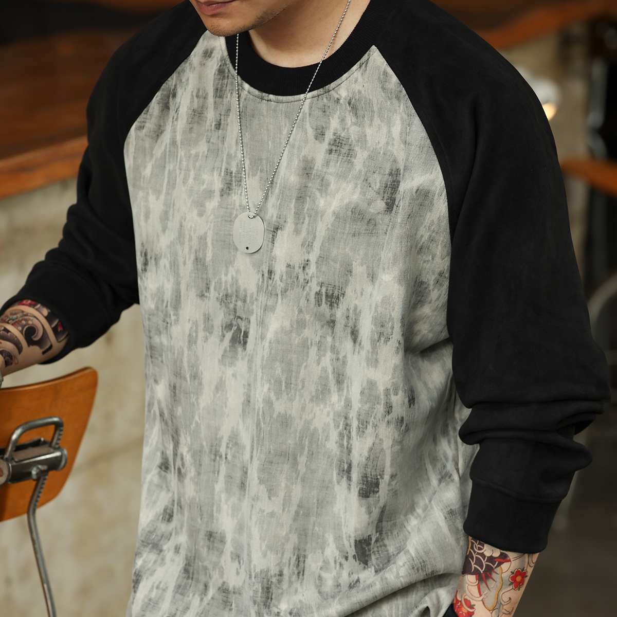 American Marble Patterned Men'S 360g Contrasting Long Sleeved Sweatshirt