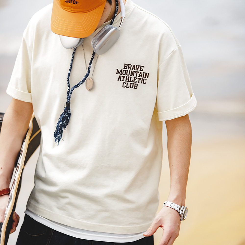 Maden Casual Macaron Flocking Letter Printed Cotton round Neck Short Sleeve T-shirt