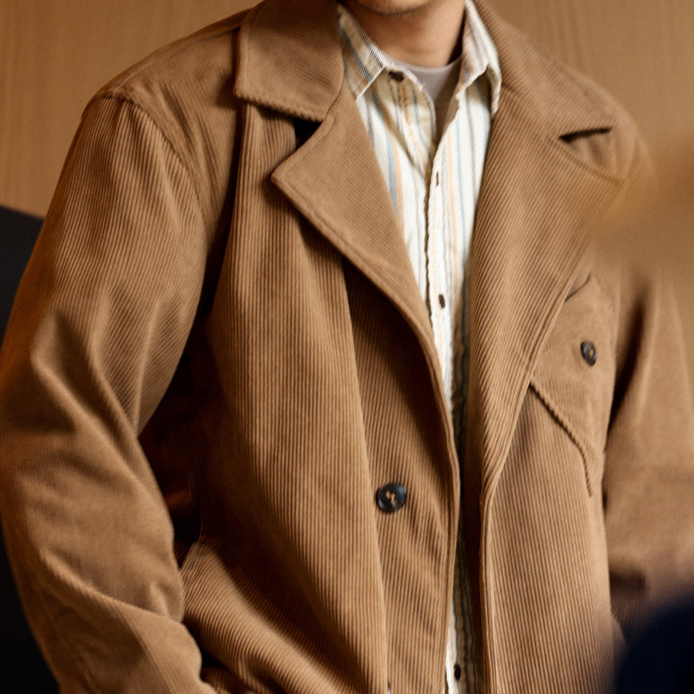Corduroy suit jacket with men's patch pocket design, casual French light and mature layered jacket