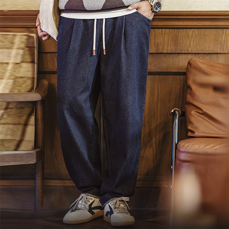 Maden casual Jogger denim jeans Vibe elastic waist band drawstring washed straight leg pants