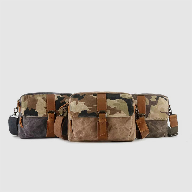 American retro men's camouflage oil wax canvas casual crossbody bag