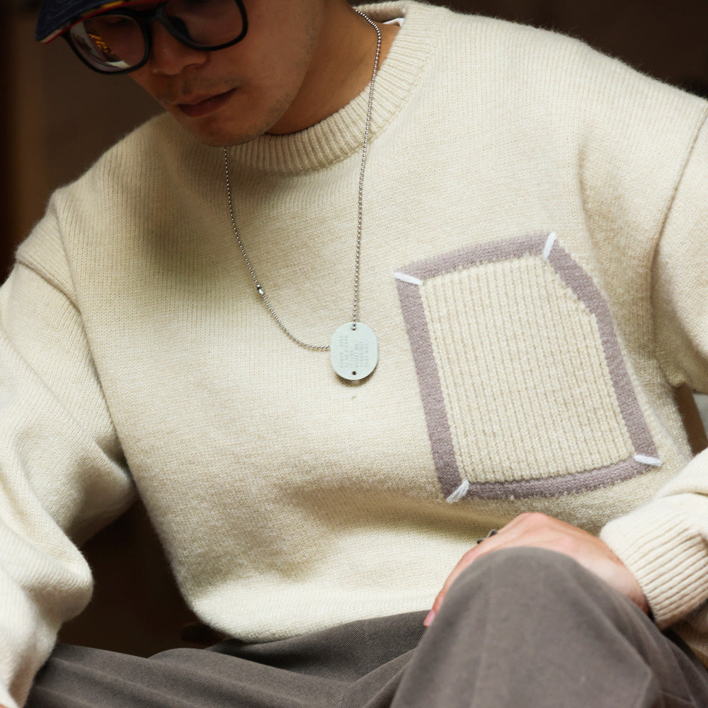 Casual 800g Heavyweight Patchwork Sweater Loose Thick Slouchy Niche Crew Neck Knit