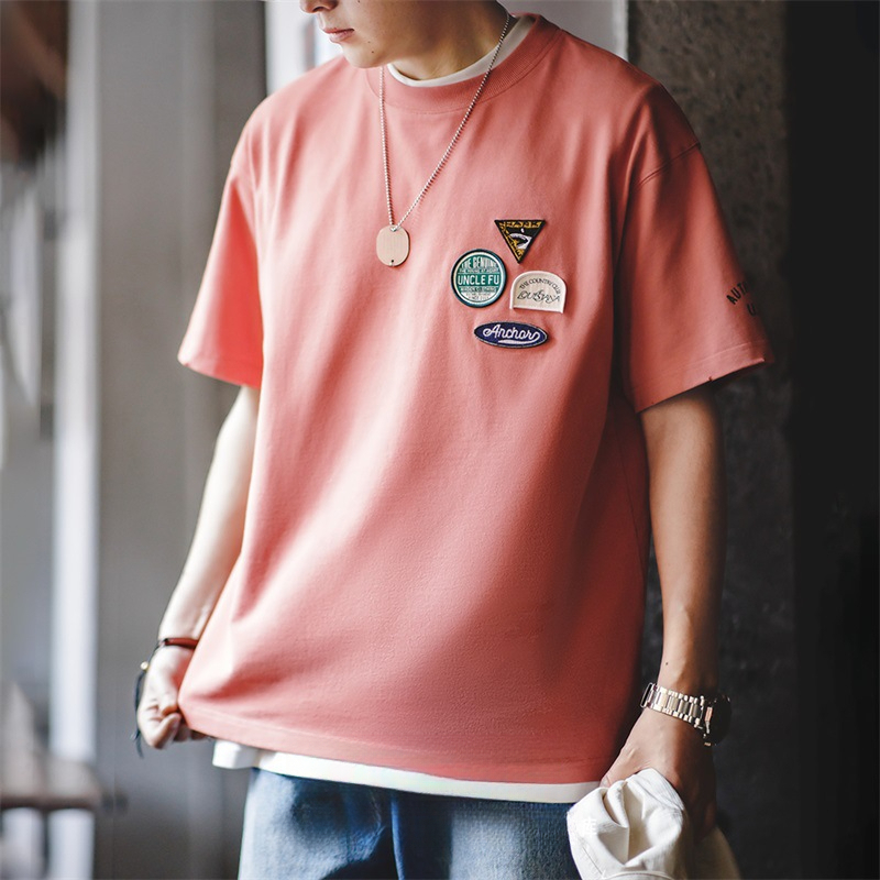 Maden casual embroidered badge design with pure cotton round neck and quarter sleeves Tee