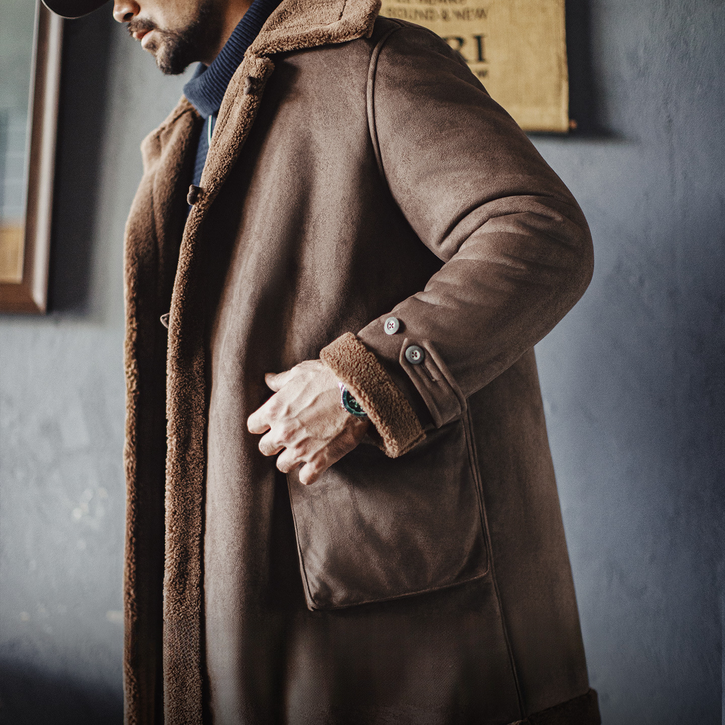 American Retro B7 Suede Parka Coat Medium Long Imitation Lamb Wool Thick Coat