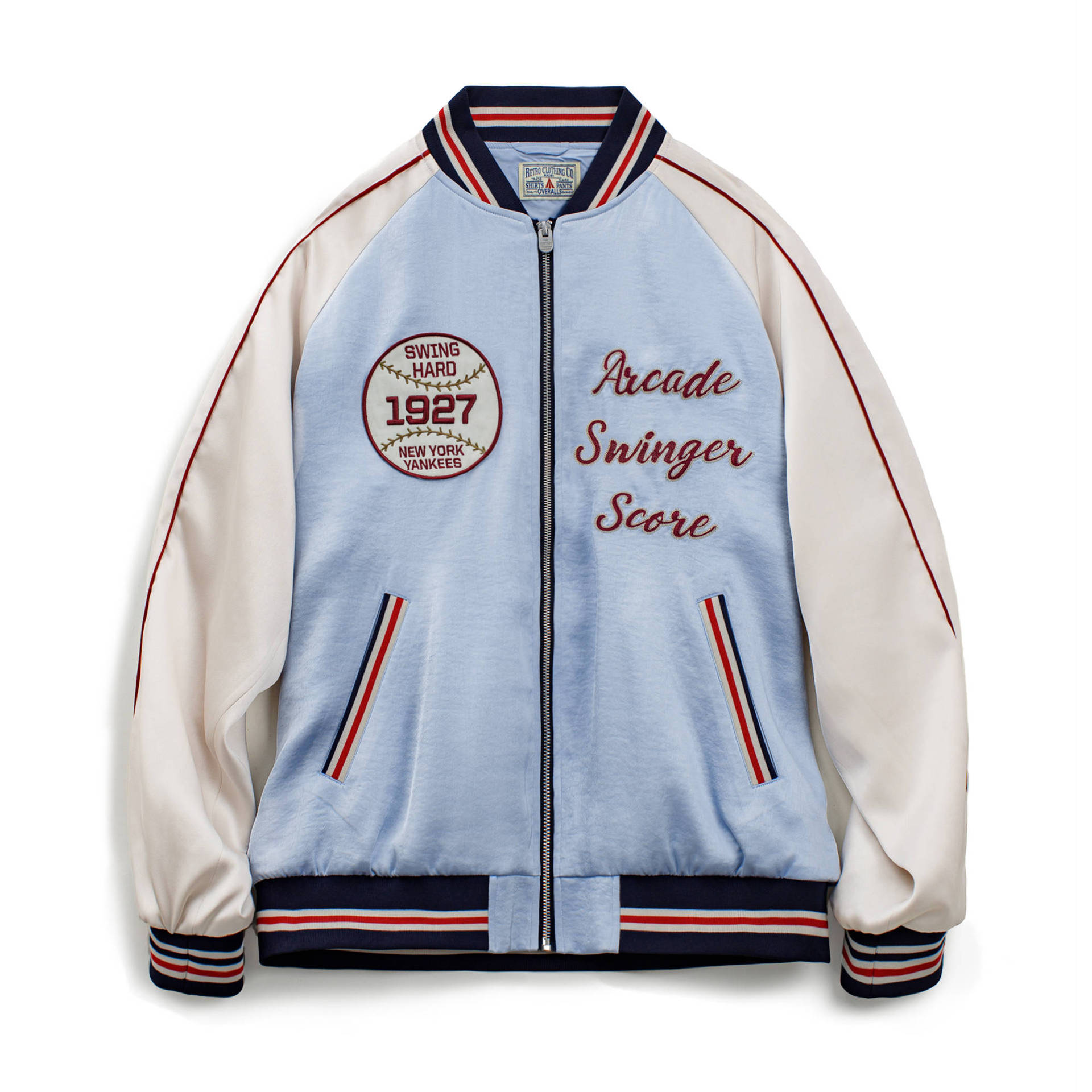 American retro embroidered patchwork satin baseball jacket