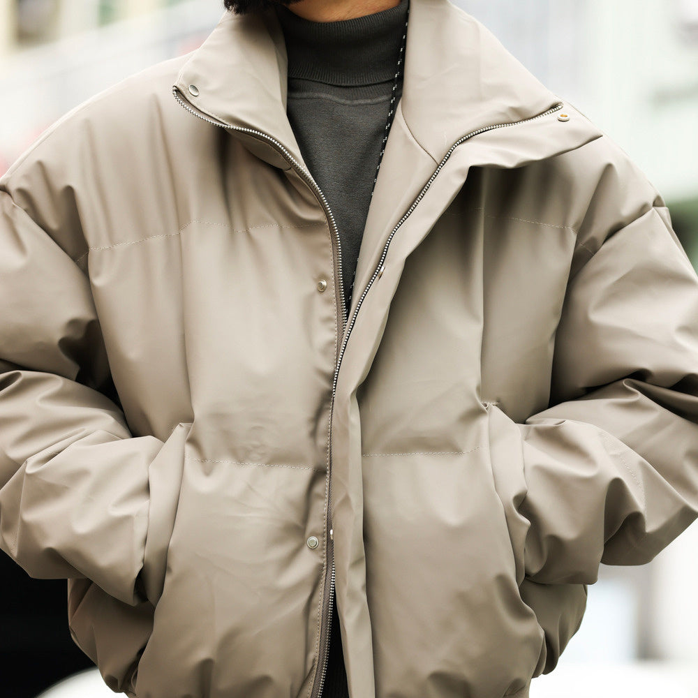 Casual cleanfit short section stand-up collar PU leather loose vintage high-class feeling cotton coat jacket