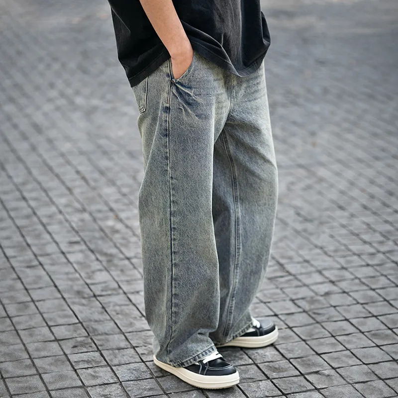 Men's Vintage Denim Straight Loose Casual Long Pants 