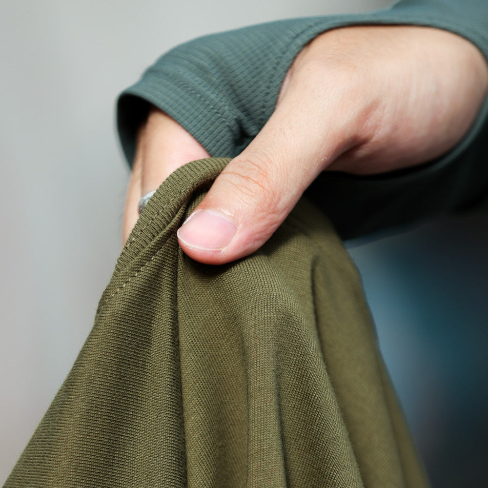 290g long sleeved T-shirt with line splicing sleeve cage, loose solid color round neck casual base shirt