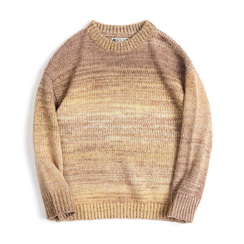 MADEN Retro Gradient Striped Sweater Round Neck Blended Sweater