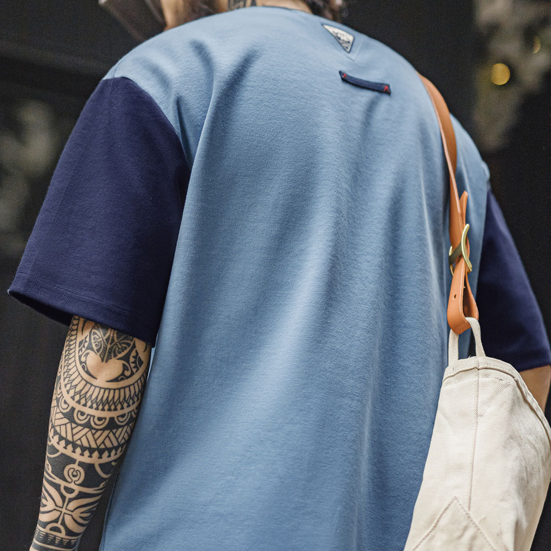 American retro color blocked threaded collar with loose shoulder sleeves T-shirt