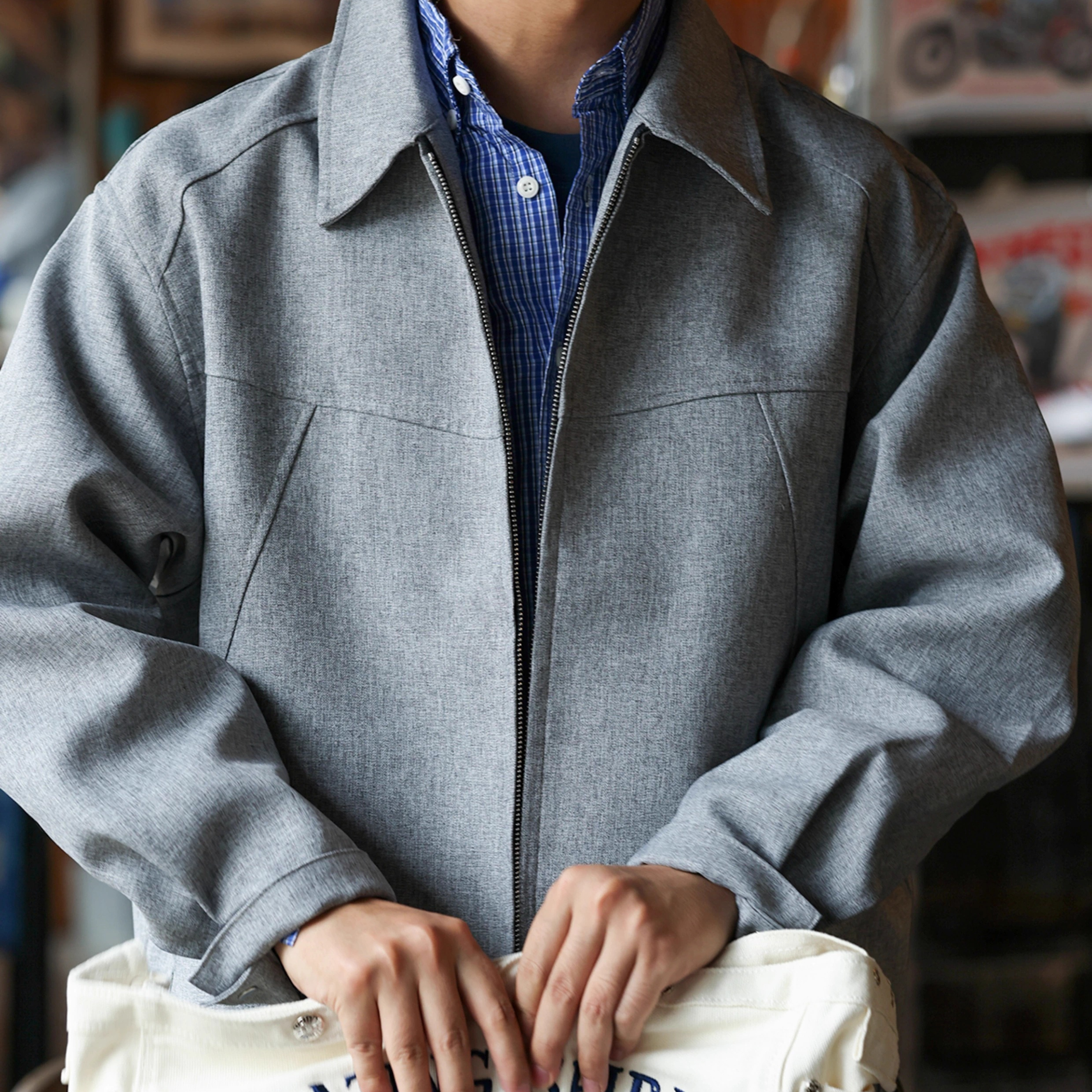 American Casual Gray Men's Short Clean Fit Commuter Collar Executive Jacket