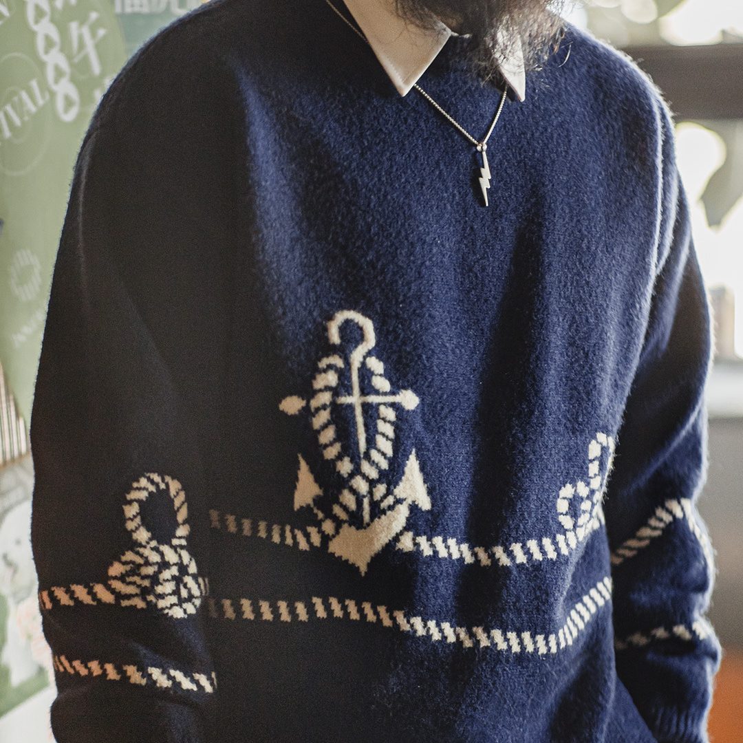 American-style Casual Navy Blue Pullover Knitted Inner Sweater